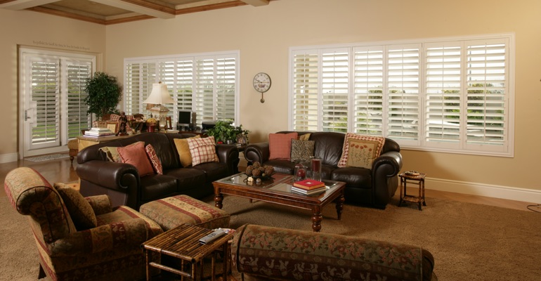 Dover basement with white shutters.